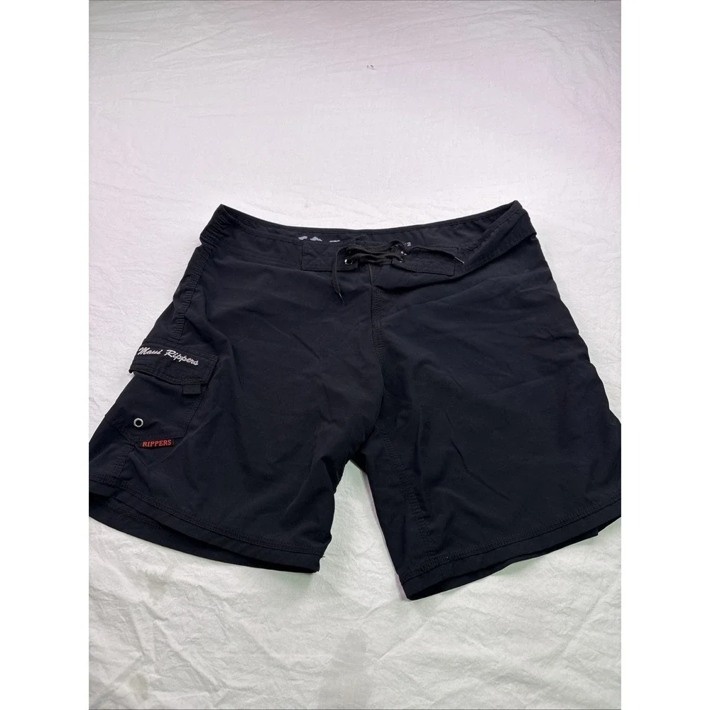 Maui Rippers Board Shorts Trunks WOMENS 12 Cargo Pocket Draw String  BLACK